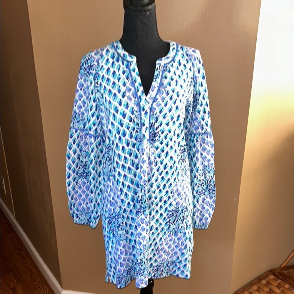 Lilly Pulitzer Joy Tunic Dress SZ Small Blue/White/Teal Pineapple All Over Print - Picture 3 of 11